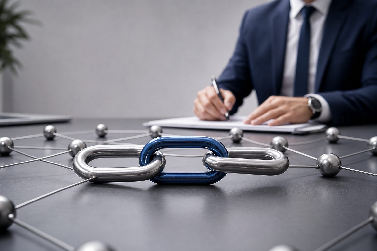 Person planning SEO external link building strategy on a laptop